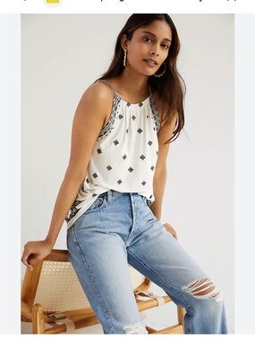 Anthropologie Ivory Halter Top with Black Embroidery